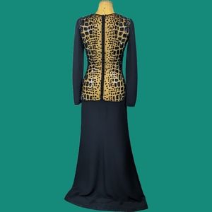 Emilio Pucci Black Silk Evening Gown with Mesh Beaded Low Back and Long Sleeves